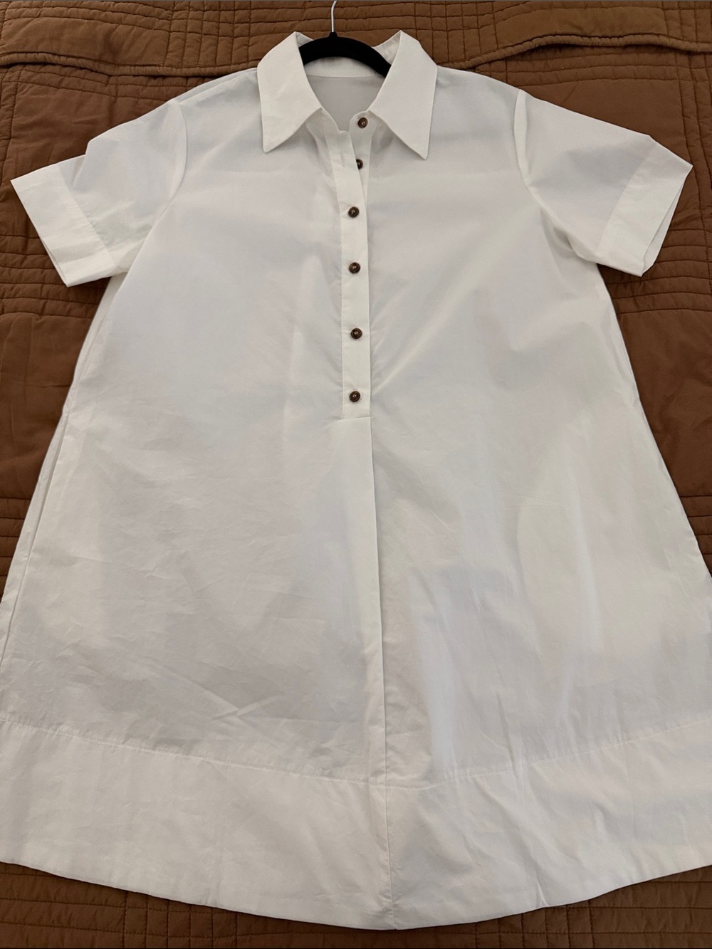 100% Cotton White Short-Sleeve Shirt Dress